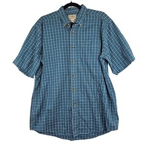 LL Bean Men's Traditional Fit Plaid Short Sleeve Button Down Shirt Blue Large